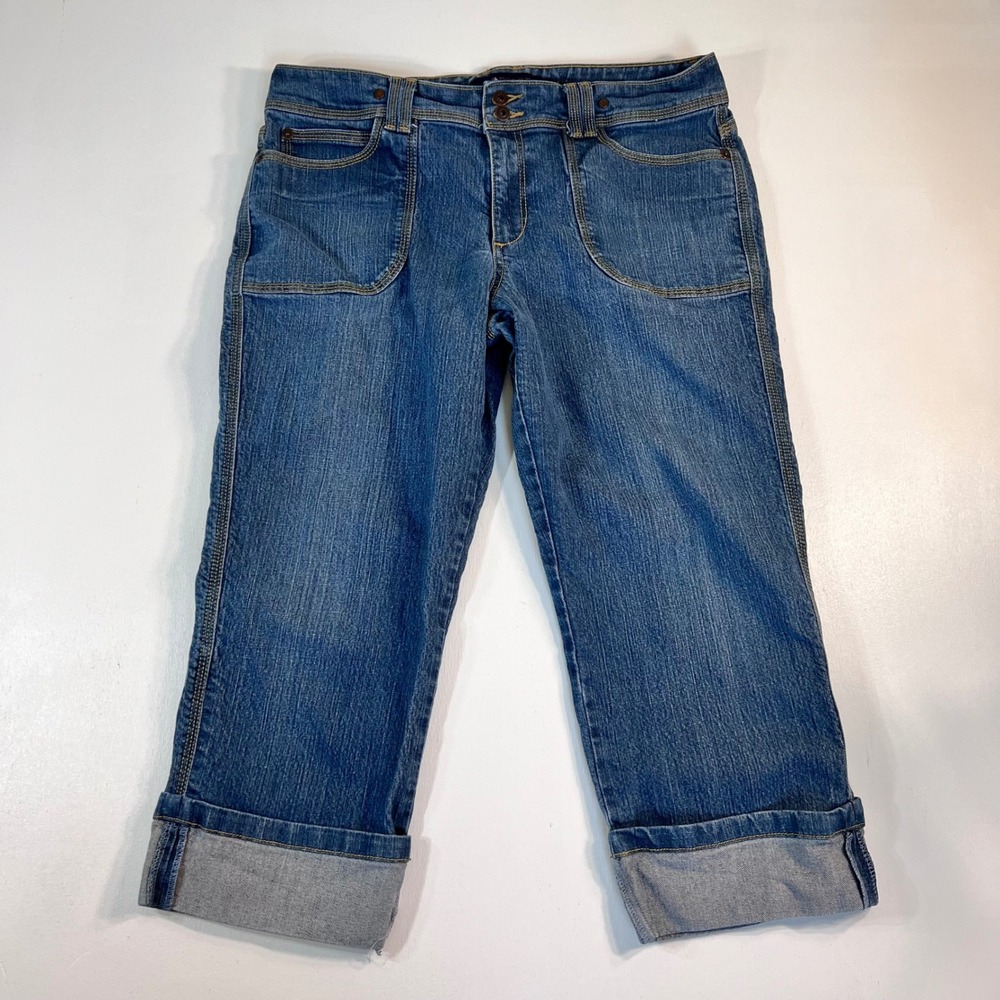 Jeanstar Size 14 Blue Cuffed Capri Jeans Y2K Contrast Stitch Cropped